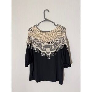 Black Lace Overlay Top Women's Size Large Boho Festival